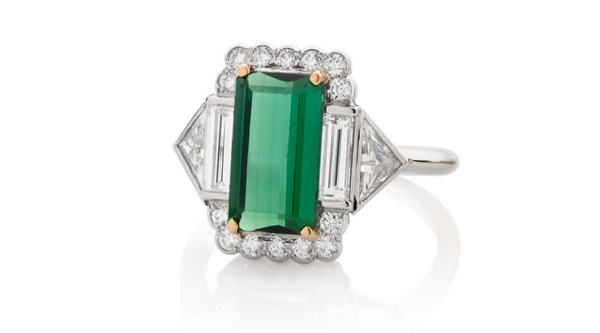Vintage Inspired Tourmaline and Diamond Cluster Ring