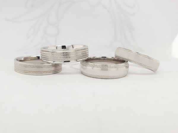 Decorative Contemporary Men's Wedding Rings with Millegrain (Milgrain) in Platinum