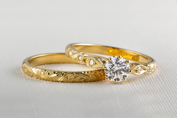 Yellow gold wedding bands for women bridal set