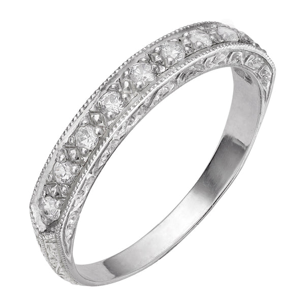 white gold engraved diamond wedding ring