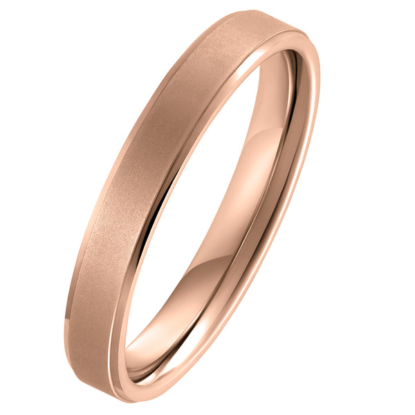 3mm rose gold wedding band with brushed centre and bevelled edges