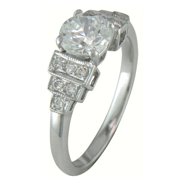 Art Deco lab grown diamond ring with stepped lab grown diamond shoulders