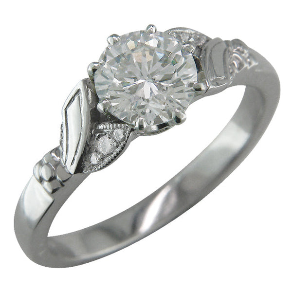 Lab grown round diamond engagement ring with floral motif