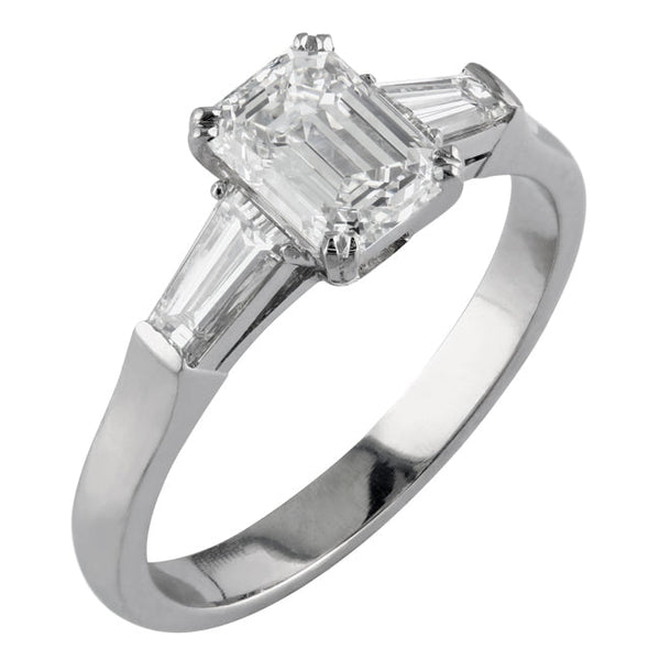 Lab grown vintage diamond engagement ring with tapered baguettes