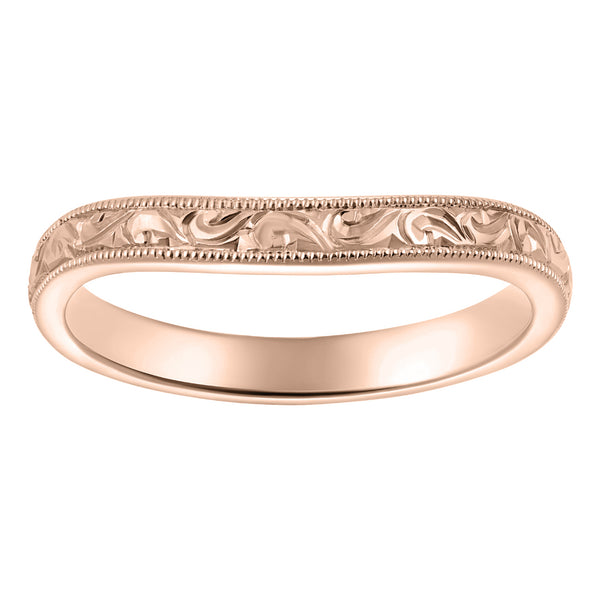 Patterned shaped wedding band in rose gold