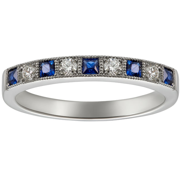 Princess-cut sapphire and diamond eternity or wedding ring in platinum