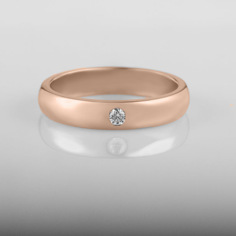 Rose gold court male wedding band with round diamond