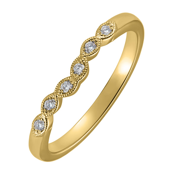 Thin diamond curved yellow gold wedding band