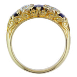 Five stone sapphire and diamond ring carved half hoop ring