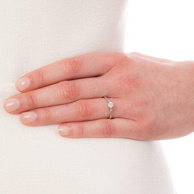 Art Deco style diamond engagement ring in platinum