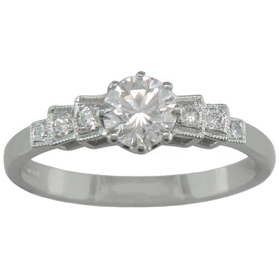 Art Deco Style Diamond Engagement Ring with Stepped Shoulders - Model 3495 - Larger View - This ring can be set with a diamond, ruby or sapphire.