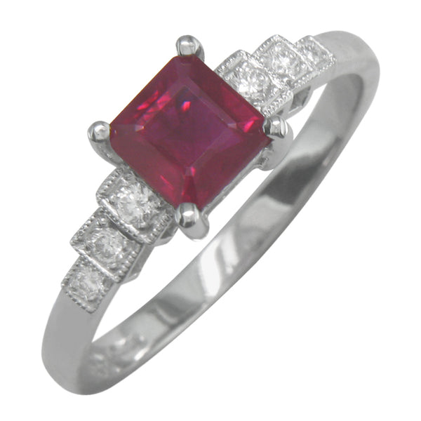 Art Deco Square Ruby Engagement Ring