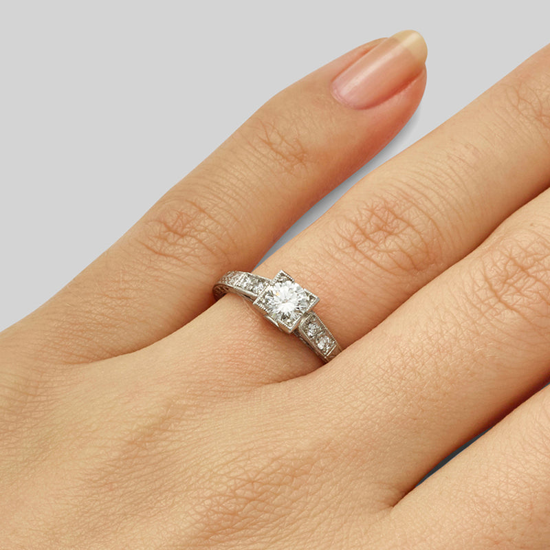 Art Deco engagement ring with round diamond