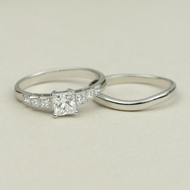 Princess Cut Engagement Ring with Princess Cut Diamond Band