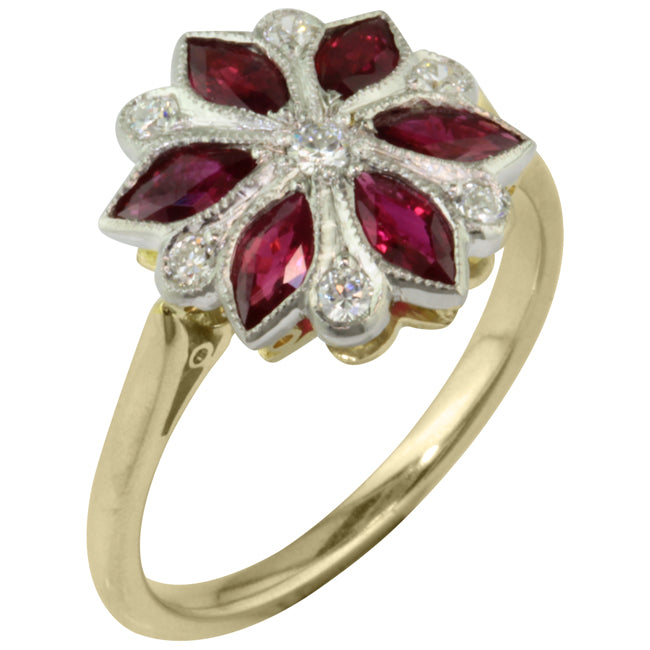 Edwardian ruby cluster engagement ring