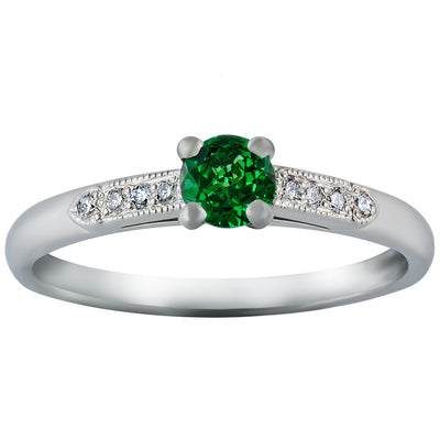 Edwardian Style Tsavorite Engagement Ring with Diamonds and Heart Detail