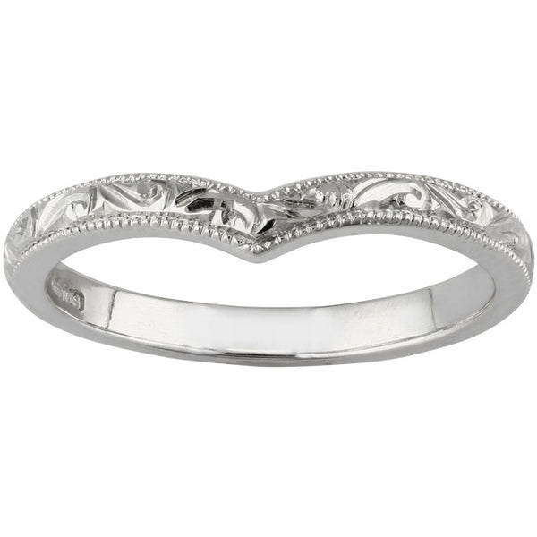 Engraved wishbone wedding ring