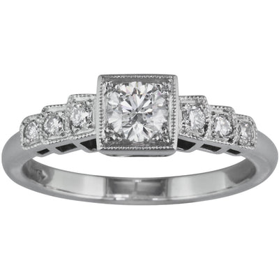Art Deco vintage diamond ring design with round brilliant GIA diamond.