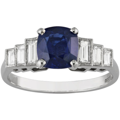 Art Deco sapphire ring with baguettes