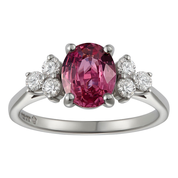 Pink sapphire engagement ring with diamonds