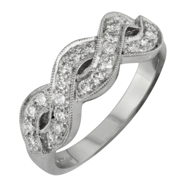 Interwoven diamond ring in platinum