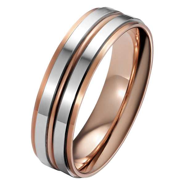 6mm two metal mens wedding ring platinum rose gold