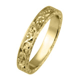 Yellow gold engraved wedding band for women