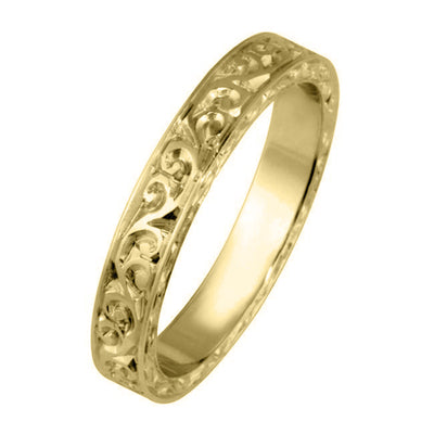 Yellow gold engraved wedding band for women