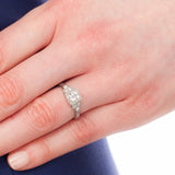 Unusual Engraved Engagement Ring in Platinum