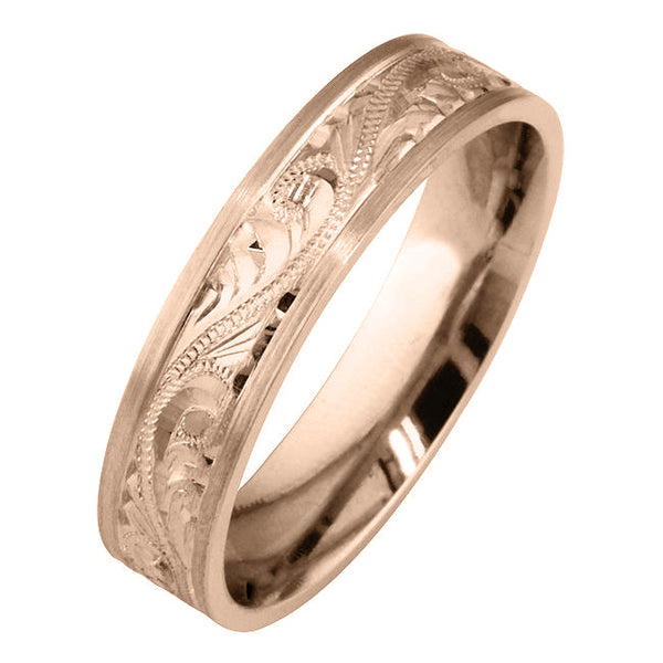 5mm paisley pattern wedding ring in rose gold