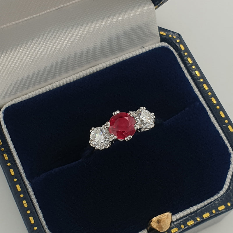 Ruby and diamond three stone ring UK