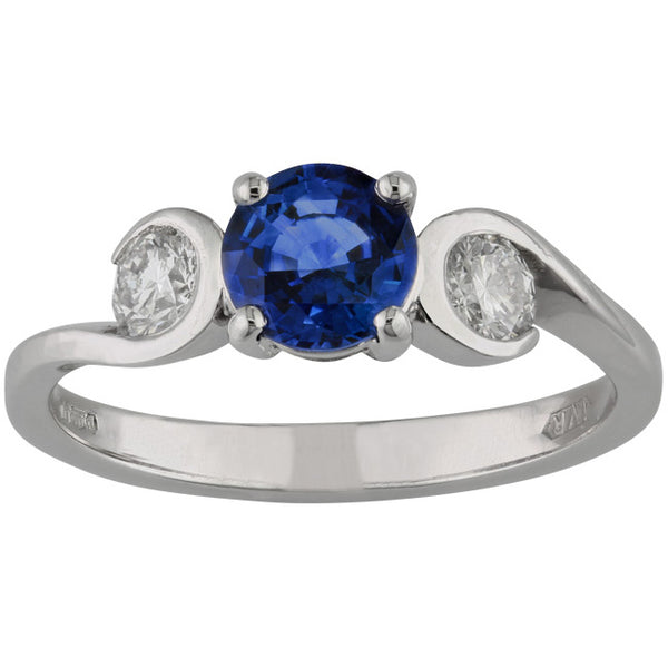 Blue sapphire diamond three stone ring