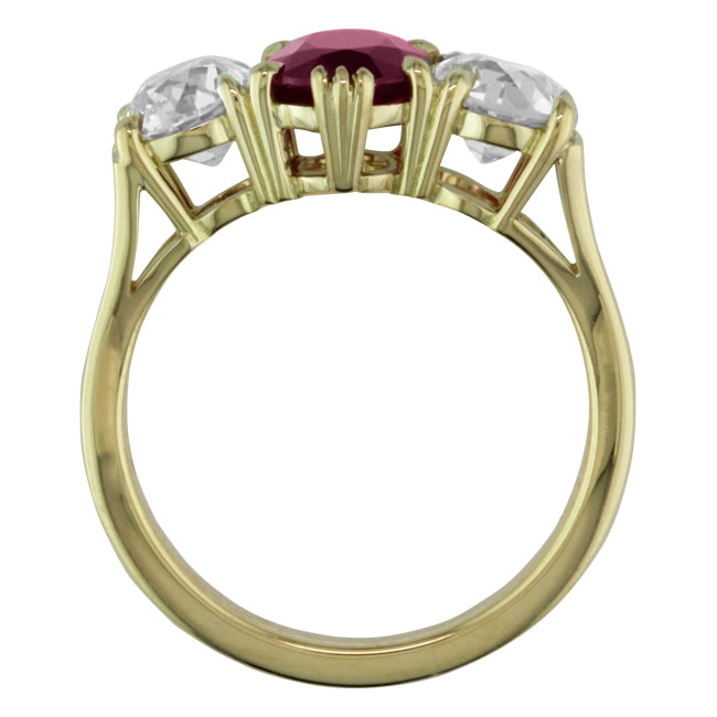 Vintage style ruby three stone ring