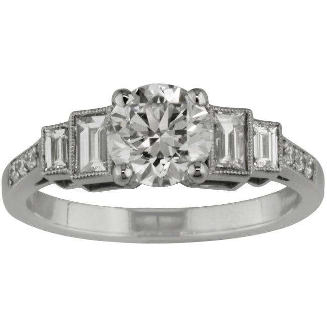 Art Deco Brilliant Cut and Baguette Diamond Ring