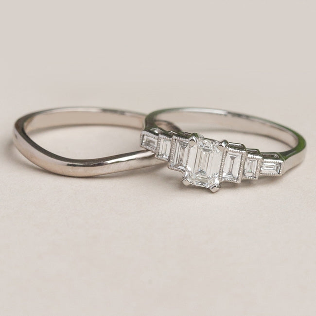 Emerald cut diamond ring bridal set