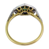 Bezel rubover set emerald and diamond ring