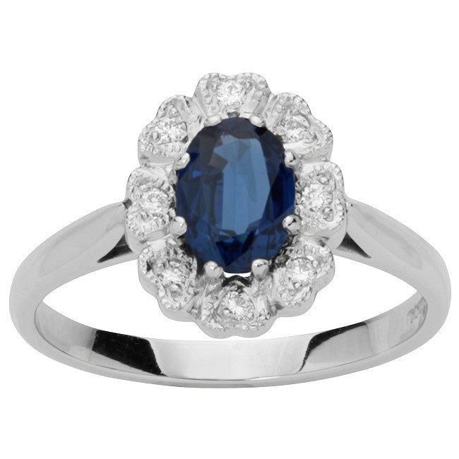 Oval blue sapphire engagement ring