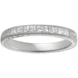Princess cut diamond wedding eternity ring in vintage pattern