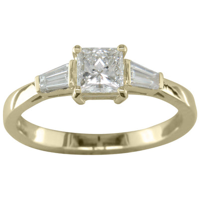 Bespoke princess cut diamond and tapered baguettes ring