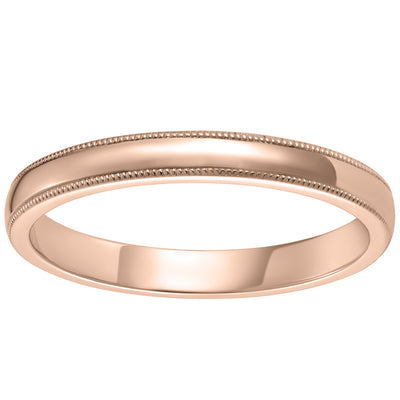2.5mm rose gold wedding ring with millegrain