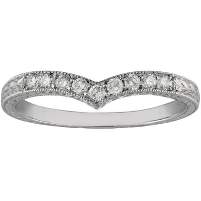 V-shaped diamond wedding ring engraved