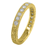 2.5mm Hand Engraved Yellow Gold Diamond Wedding Ring