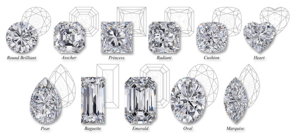 Different diamond shapes and diamond cuts