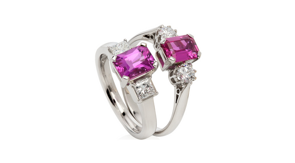 Art Deco Pink Sapphire Rings with Shoulder Diamonds
