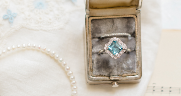 Art Deco style aquamarine and diamond cluster ring