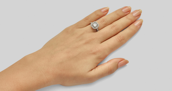 Art Deco asscher diamond cluster engagement ring