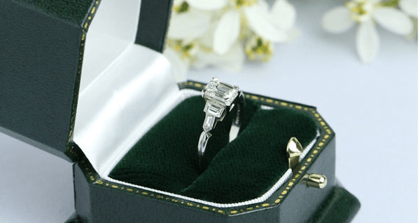 5 stone diamond engagement ring with baguettes