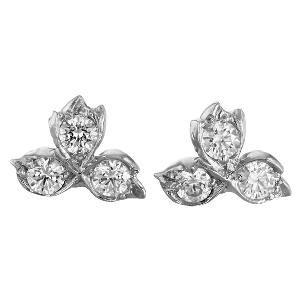Trefoil diamond stud earrings in white gold