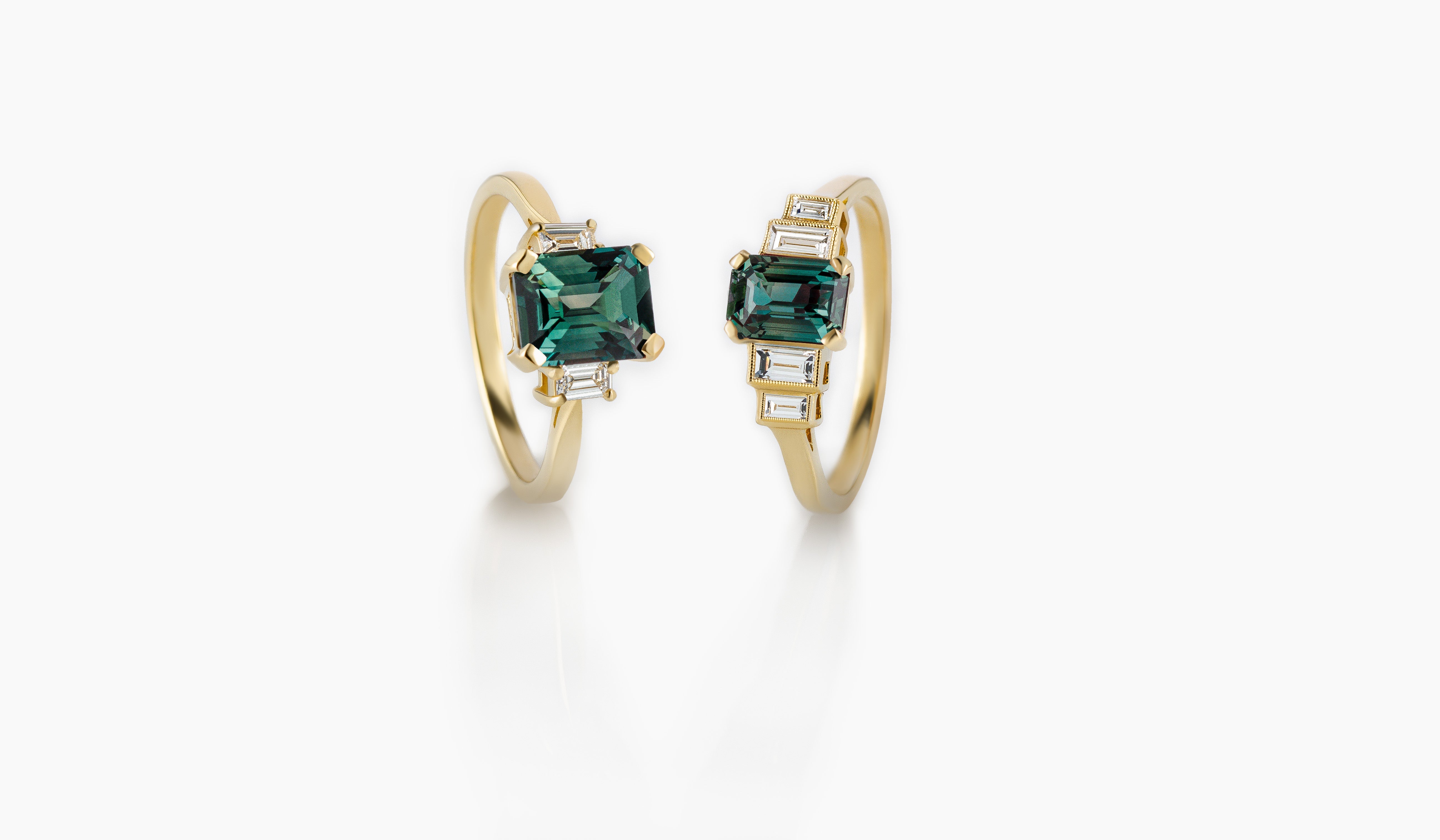 Teal and Green Sapphire Engagement Rings - The London Victorian Ring Co