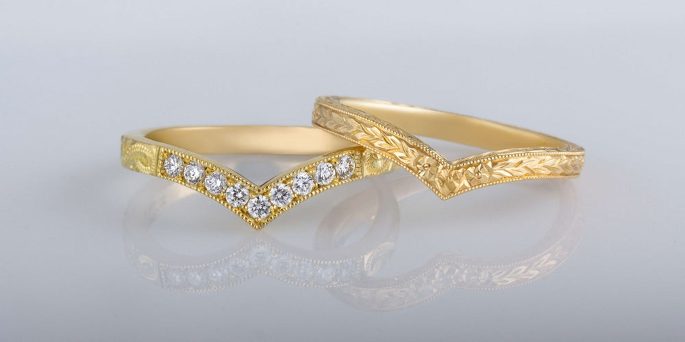 New arrivals unique wishbone wedding rings 18 carat yellow gold engraved